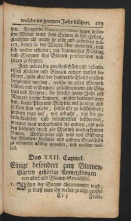 Das XXII. Capitel. Einige besondere zum Blumen-Garten gehörige Anmerckungen von allerhand Blumen-Gewächsen.