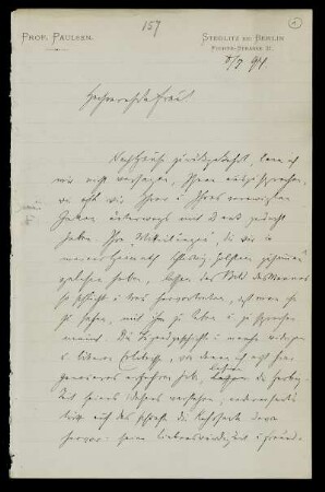 Briefe von Friedrich Paulsen an Anna de Lagarde, Steglitz (Landkreis Teltow), 1894