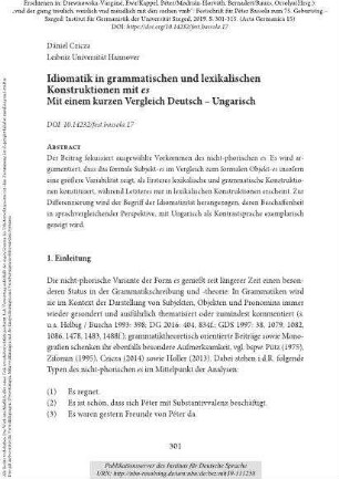Idiomatik in grammatischen und lexikalischen Konstruktionen mit es. Mit einem kurzen Vergleich Deutsch – Ungarisch