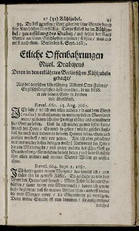 Etliche Offenbahrungen Nicol. Drabitzens