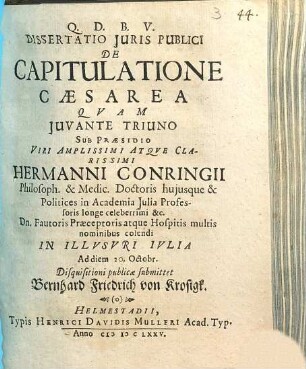 Dissertatio Iuris Publici De Capitulatione Caesarea