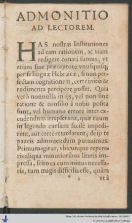 Admonitio ad Lectorem.