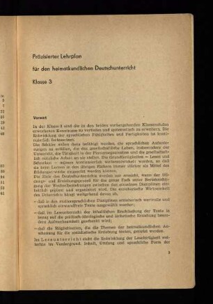 Präzisierter Lehrplan für den heimatkundlichen Deutschunterricht Klasse 3