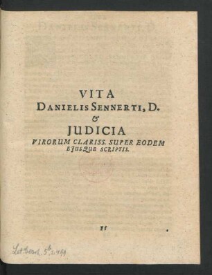 Vita Danielis Sennerti ...