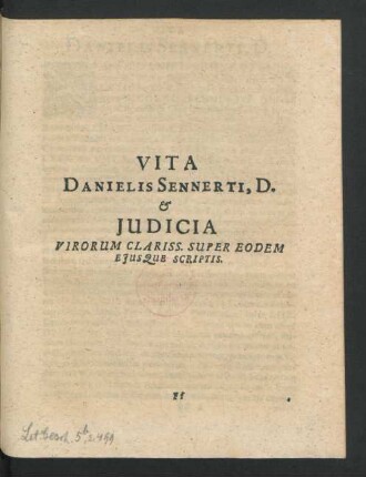 Vita Danielis Sennerti ...