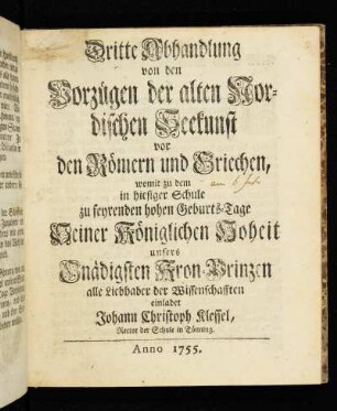 3. Abhandlung: Dritte Abhandlung von den Vorzügen der alten Nordischen Seekunst vor den Römern und Griechen