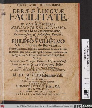 Dissertatio Philologica De Ebrææ Lingvæ Facilitate