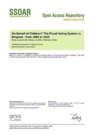 On Behalf of Children? The Plural Voting System in Belgium - from 1893 to 1919