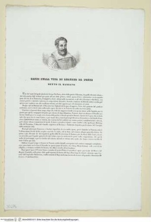 Porträt Leandro Bassano als Frontispiz über einer zweiseitigen Biografie - "Cenni Sulla Vita Di Leandro Da Ponte Detto Il Bassano"