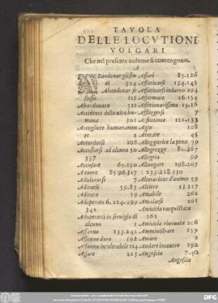 Tavola Delle Locutioni Volgari Che nel presente volume si contengono.