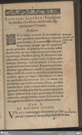 Cap. I. De Ratione Victus