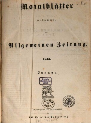 Allgemeine Zeitung. Monatblätter zur Ergänzung der Allgemeinen Zeitung. 1845