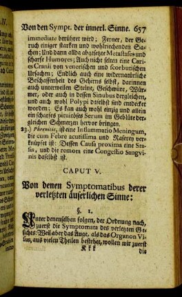 Caput V. Von denen Symptomatibus derer verletzten äuserlichen Sinne:[...]