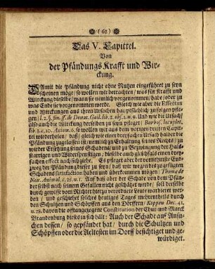 Das V. Capittel. Von der Pfändungs Krafft und Wirckung.