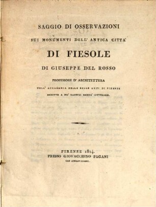 Saggio di osservazioni sui monumenti dell'antica città di Fiesole
