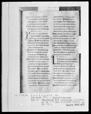 Lateinischer Psalter in Unzialschrift, 3 Bände — Initiale L(audate pueri), Folio 73recto