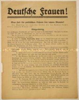 Programmatischer Wahl- und Beitrittsaufruf der Deutschen Demokratischen Partei an die Frauen, vermutlich anlässlich der Reichstagswahl Juni 1920