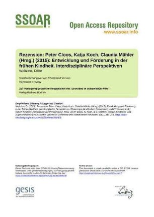 Rezension: Peter Cloos, Katja Koch, Claudia Mähler (Hrsg.) (2015): Entwicklung und Förderung in der frühen Kindheit. Interdisziplinäre Perspektiven