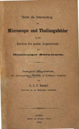 Über die Untersuchung der Microscope und Theilungsfehler an den Kreisen des neuen Aequatoreals der Hamburger Sternwarte