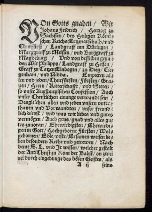 Von Gotts gnaden/ Wir Johans Fridrich/ ...
