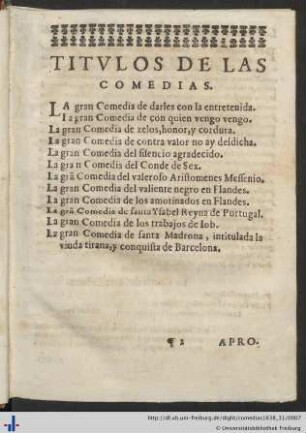 Titulos De Las Comedias.