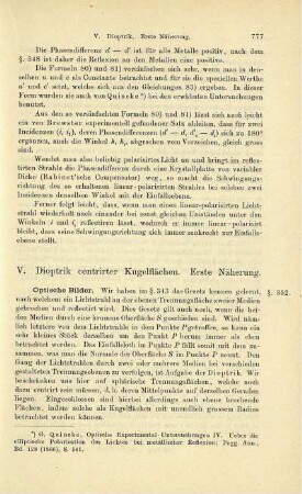 V. Dioptrik centrirter Kugelflächen. Erste Näherung.