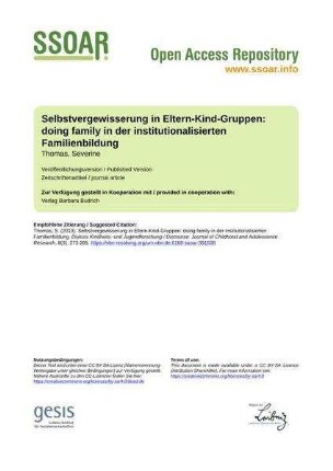 Selbstvergewisserung in Eltern-Kind-Gruppen: doing family in der institutionalisierten Familienbildung