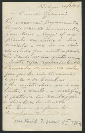 Zwei Briefe an Ferruccio Busoni : 10.01.1914