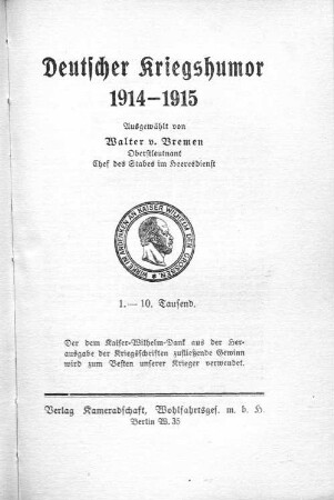 Deutscher Kriegshumor 1914-1915