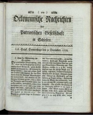 LII. Stück. Donnerstags den 31 December. 1778.