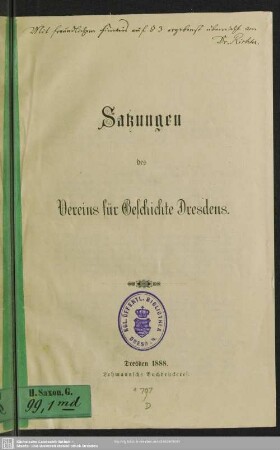 Satzungen des Vereins für Geschichte Dresdens