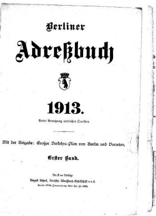 Berliner Adreßbuch 1913 Erster Band