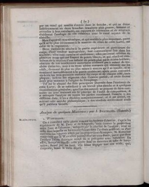Analyse de quelques Minéraux;