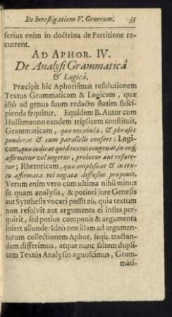 Ad Aphor. IV. De Analysi Grammatica & Logica.
