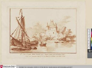 [Landschaft mit Segelschiff und Boot]