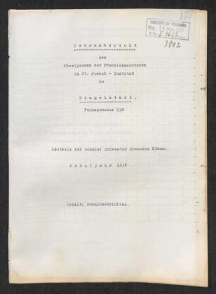 1936/37: Jahresbericht des Oberlyzeums der Franziskanerinnen im St. Joseph-Institut zu Dingelstädt ... - 1936/37