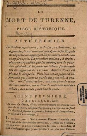 La mort de Turenne : Pièce historique
