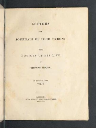 Vol. 1: Letters and journals of Lord Byron