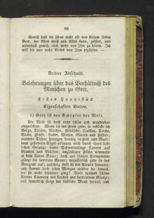 Dritter Abschnitt. Belehrungen über das Verhältnis des Menschen zu Gott.