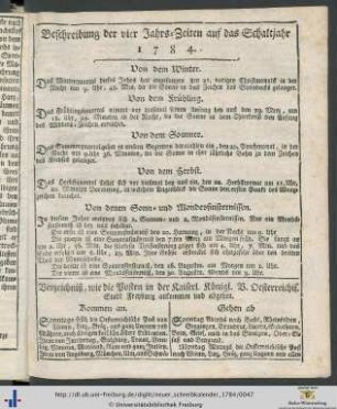Verzeichniß, wie die Posten in der Kaiserl. Königl. V.Oesterreichis. Stadt Freyburg ankommen und abgehen.