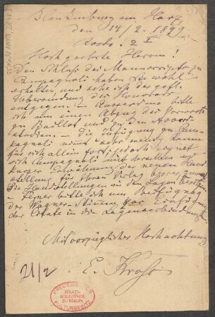 Brief an B. Schott's Söhne : 14.02.1899