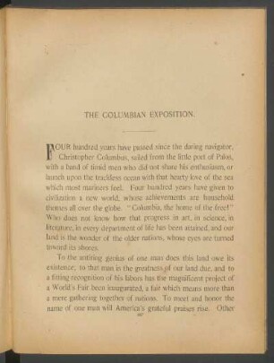 The Columbian Exposition. : [Review and history - Description of the main exhibit buildings - Dedication Day exercises]