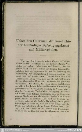 Ueber den Gebrauch der Geschichte der beständigen Befestigungskunst auf Militärschulen