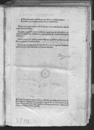 Elucidatorium ecclesiasticum : ad officium ecclesiae pertinentia planius exponens: & 4 libros complectens. 1. Hymnos de tempore & sanctis per totum anni spacium, adiecta explanatione declarat. 2. Nonnulla cantica ecclesiastica, antiphonas & responsoria: una cum benedictionibus candelarum, caerei paschalis & fontium: familiariter explanat. 3. Ea quae ad missae pertinent officium, praesertim praefationes & sacrum canonum breviter explicat. 4. Prosas quae in sancti altaris sacrificio ante evangelium dicuntur: tam de tempore quam sanctis facili annotatione dilucidat