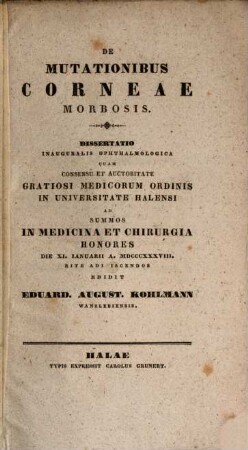 De mutationibus corneae morbosis : dissertatio inauguralis ophthalmologica