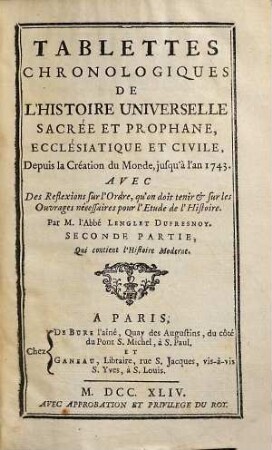 Tablettes chronologiques de l'histoire universelle sacrée et profane. 2