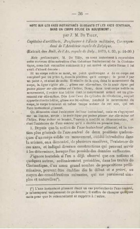 Note sur les axes instantanés glissants et les axes centraux dans un corps solide en mouvement.