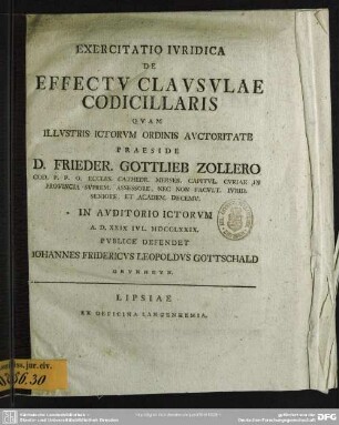 Exercitatio Iuridica De Effectu Clausulae Codicillaris