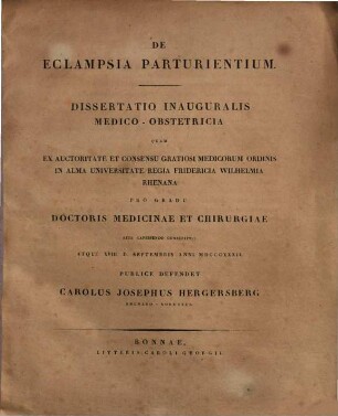 De eclampsia parturientium : Diss. inaug. med. obstetr.