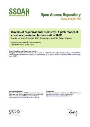 Drivers of organizational creativity: A path model of creative climate in pharmaceutical R&D